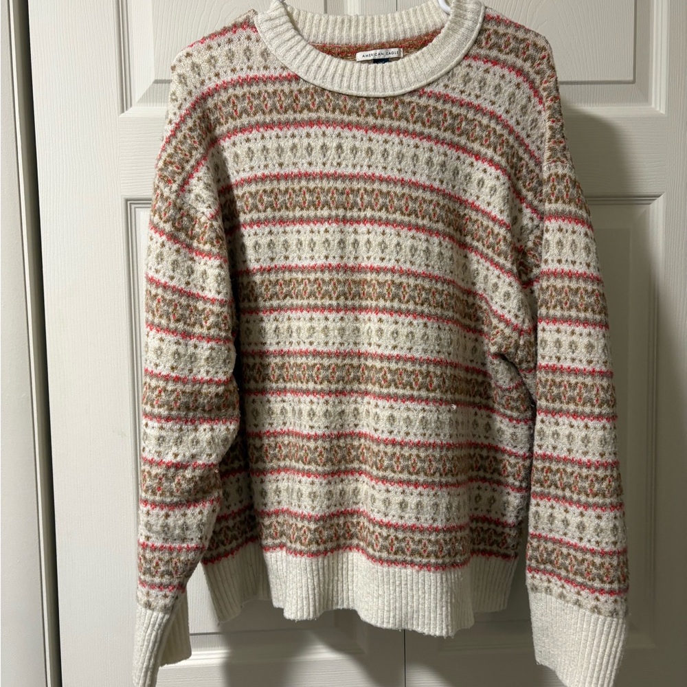 American Eagle Outfitters Patterned Sweater - Cream and Red